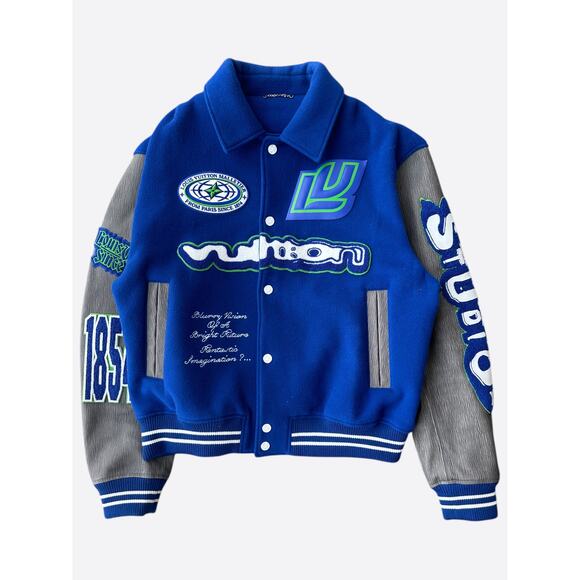 Louis Vuitton Other - Louis Vuitton Blue & Grey Leather Varsity Jacket